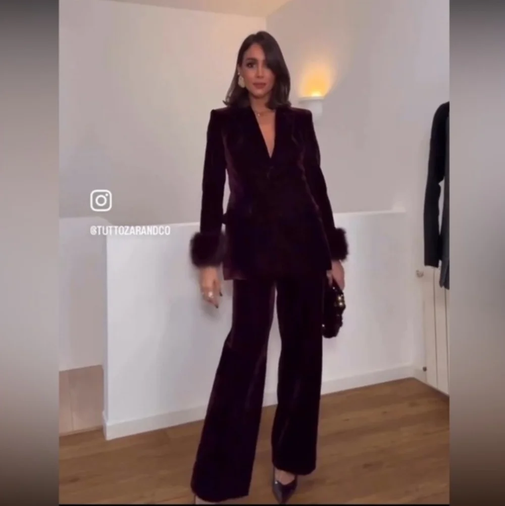 Zara Maroon Velvet Pants Size S